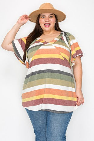 SALE!! 30 PSS {Believe In Yourself} Olive Stripe V-Neck Top EXTENDED PLUS SIZE 4X 5X 6X