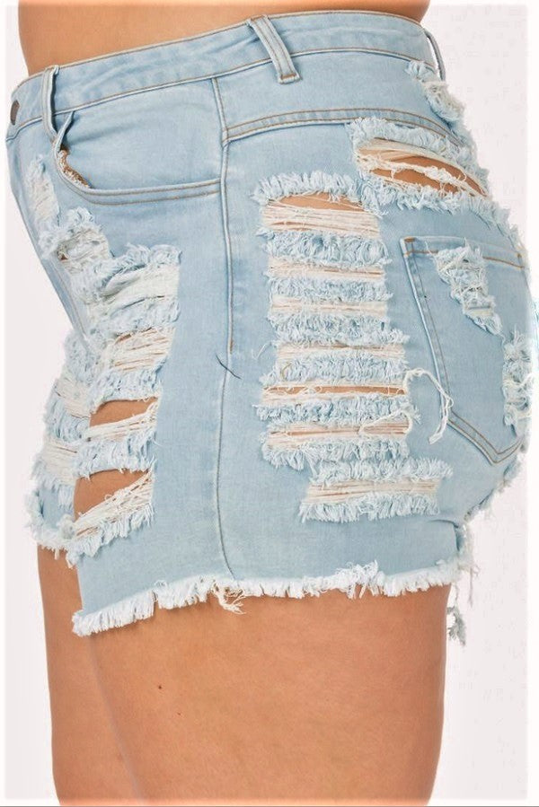 BT {Loverly Fit} Light Blue Distressed Frayed Hem Shorts PLUS SIZE 3X