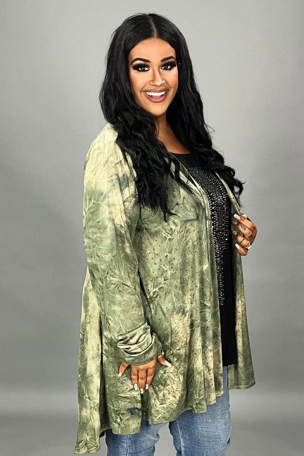 35 OT {See Me Clearly} VOCAL Olive Cardigan w/Studs PLUS SIZE XL 2X 3X