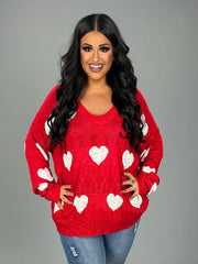 SALE!! 26 GT {Heart Filled With Love} Red V-Neck Sweater w/Hearts PLUS SIZE 1X 2X 3X