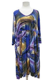 SALE!! 26 PQ {Always On Time} Blue Mixed Print V-Neck Tiered Dress PLUS SIZE 1X 2X 3X