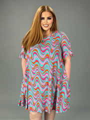 87 PSS-E {Seventies Inspired} Multi-Color Ruffle Sleeve Dress PLUS SIZE 1X 2X 3X