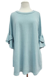 31 SSS {Icing On Top} Sky Blue Ruffle Sleeve Top EXTENDED PLUS SIZE 4X 5X 6X