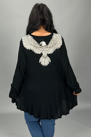 46 SD {Our Eagle} VOCAL Black Waffle Knit Eagle Print Top PLUS SIZE 1X 2X 3X