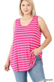 SALE!! 66 SV-D {Sweet Simplicity} Pink Striped Sleeveless Top PLUS SIZE 1X 2X 3X