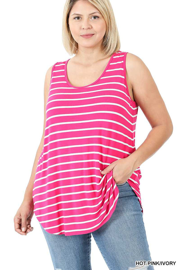 66 SV-D {Sweet Simplicity} Pink Striped Sleeveless Top PLUS SIZE 1X 2X 3X