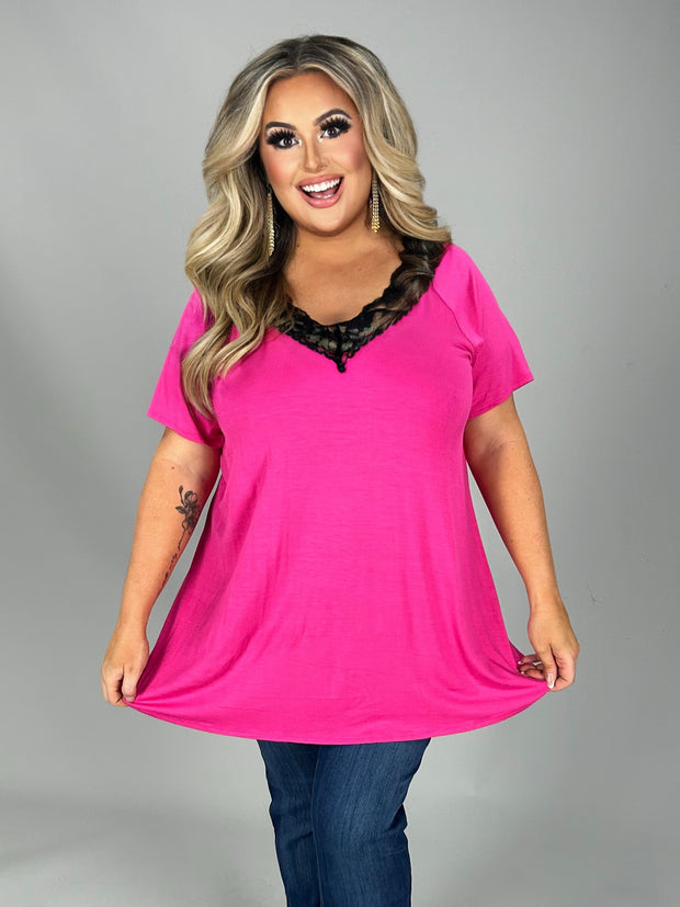 SALE!! 68 SD-M {The One That Got Away} Fuchsia Black Lace Top PLUS SIZE 1X 2X 3X