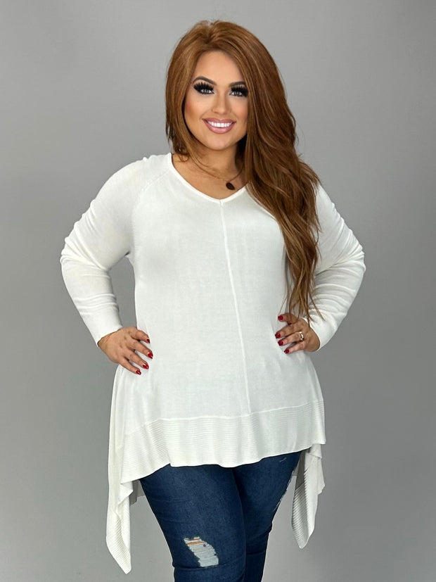 SALE!! SQ-D {Talk To Me} Ivory Asymmetrical V-Neck Tunic