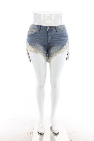 LEG-80 {VINS Me Shorts} Blue Distressed Denim Shorts EXTENDED PLUS SIZE 14 16 18 20 22 24