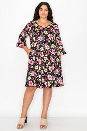 61 PQ {Night Blooms} Black Floral V-Neck Dress CURVY BRAND!! EXTENDED PLUS SIZE 4X 5X 6X