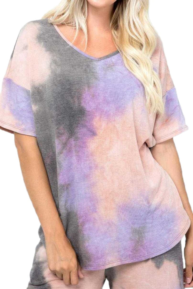 59 PSS   {A Little Fun} Mauve/Charcoal Tie Dye Top PLUS SIZE 1X 2X 3X