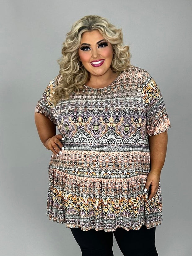 98 PSS {Celebrating Life} Ivory/Multi-Color Print Ruffle Tunic EXTENDED PLUS SIZE 3X 4X 5X