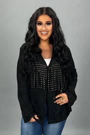 47 OT {Let Me See} VOCAL Black Studded Fringe Jacket PLUS SIZE XL 2X 3X