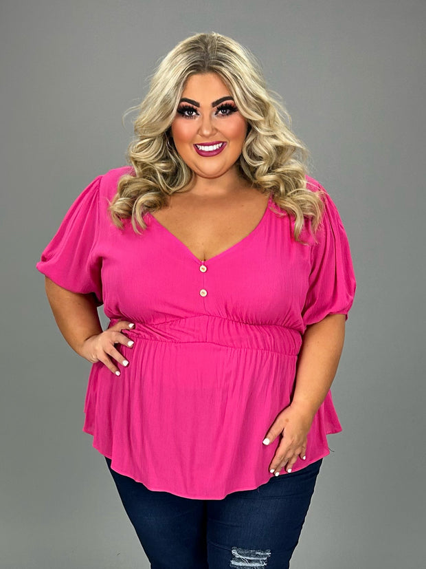 SALE!! 24 SD-P {Manifest Your Love} Fuchsia V-Neck Top PLUS SIZE XL 2X 3X