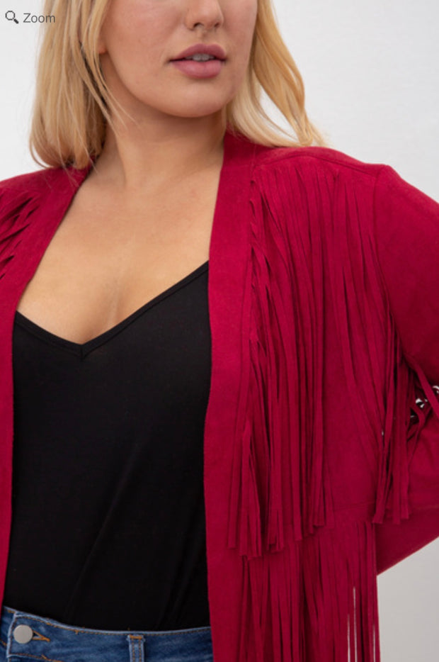 48 OT {My Fav Fringe} VOCAL Burgundy Suede Fringe Jacket PLUS SIZE XL 2X 3X