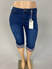 SALE!! BT-Z {Sandpiper} Blue Super Stretch Capri w/Embroidery EXTENDED PLUS SIZE 16 18 20 22