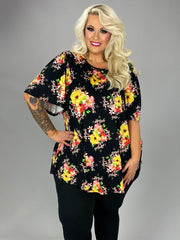 59 PSS {A Little Curvy Yellow} Black/Yellow Floral Top PLUS SIZE 1X 2X 3X