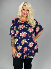 58 PSS {Magic Melody} Navy/Pink Floral Top PLUS SIZE 1X 2X 3X