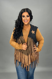 44 OT {Rodeo Ready} VOCAL Black/Brown Fringe Vest PLUS SIZE XL 2X 3X