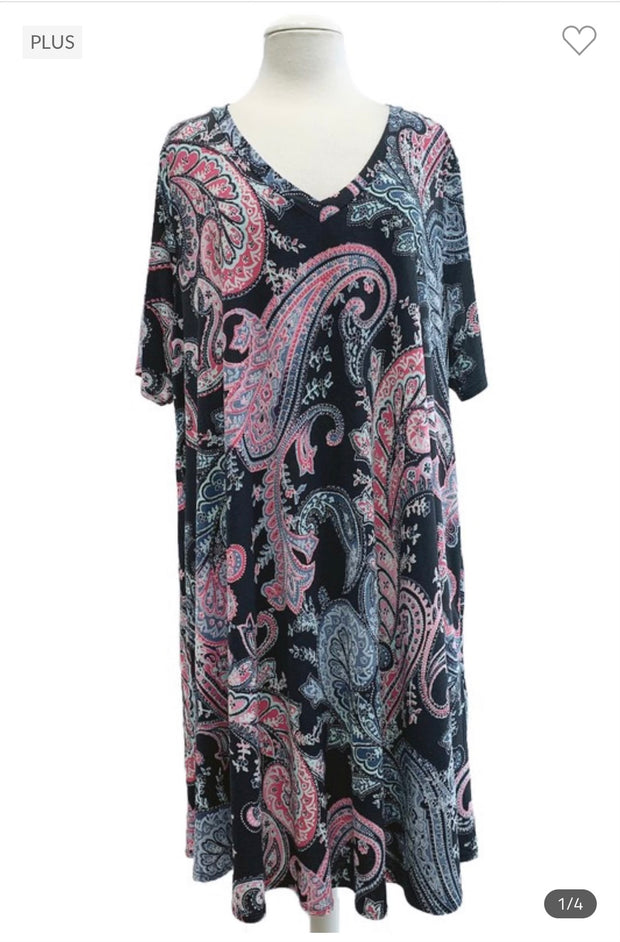 34 PSS {Style Sessions} Navy Paisley Print V-Neck Dress EXTENDED PLUS SIZE 3X 4X 5X