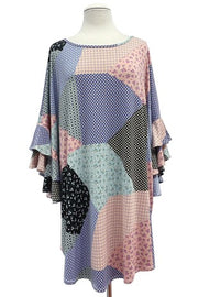 25 PQ {Belle Of The South} Blue Patchwork Print Tunic EXTENDED PLUS SIZE 3X 4X 5X (True To Size}