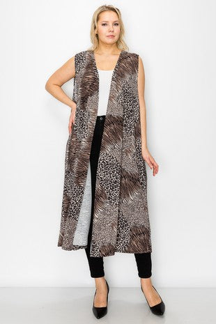 68 OT {Wild Living} CURVY BRAND Brown Mixed Animal Print Vest EXTENDED PLUS 4X 5X 6X