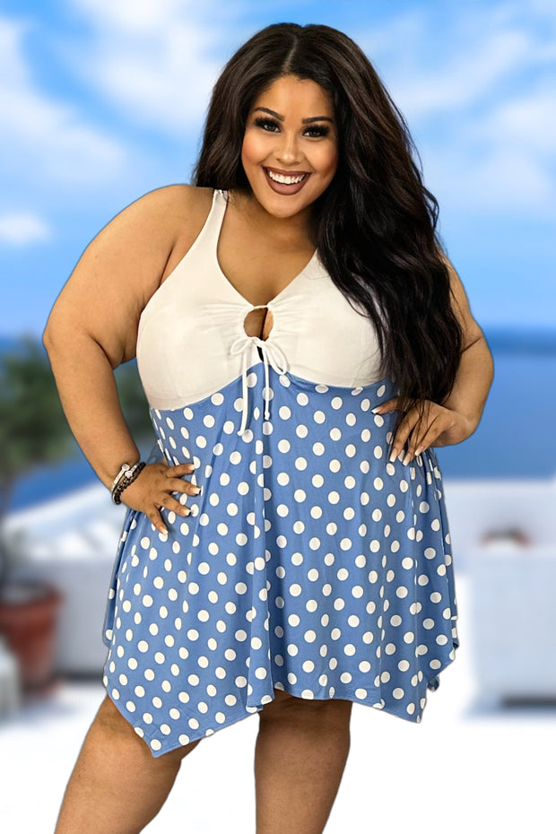 SALE!! SWIM-Z {Curvy Swim Time} Indigo Polka Dot One Piece Swimsuit CURVY BRAND!!! EXTENDED PLUS SIZE 2X 3X4X 5X 6X