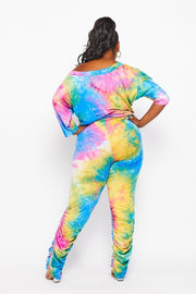 LD-D {Dye To Try} Blue Tie Dye Off Shoulder Jumpsuit PLUS SIZE 1X 2X 3X