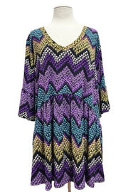 26 PQ {Loving My Life} Purple/Multi Zig-Zag Print V-Neck Top EXTENDED PLUS SIZE 3X 4X 5X {True To Size}