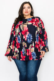 SALE! 11 PLS {My Kind Of Cute} Navy Floral Balloon Sleeve Top  EXTENDED PLUS SIZE 3X 4X 5X