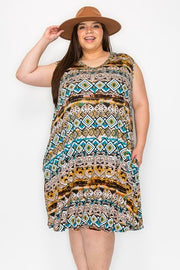 31 SV {Arizona Nights} Taupe Tribal Print V-Neck Dress EXTENDED PLUS SIZE 4X 5X 6X