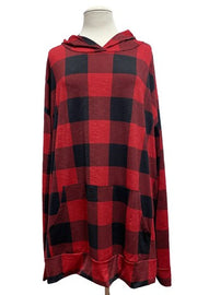 38 HD {No Hesitation} Red/Black Large Plaid Hoodie EXTENDED PLUS SIZE 3X 4X 5X