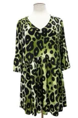 SALE!! 97 PSS {Pull It Off} Green Leopard V-Neck Babydoll Top EXTENDED PLUS SIZE 3X 4X 5X