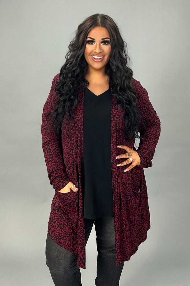 26 OT-E {Cozy Morning} Dark Burgundy Animal Print Cardigan PLUS SIZE 1X 2X 3X