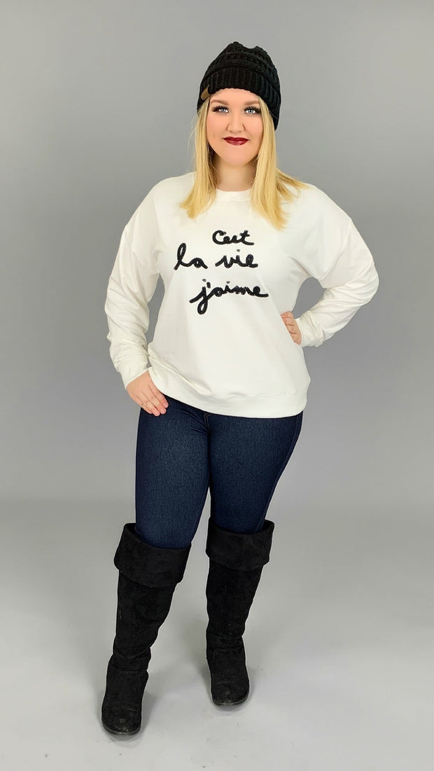 SALE!! GT-L {That Is The Life I Love} Ivory Sweatshirt Black Stitching