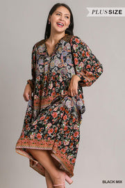 LD-H {Dressing It Up} Umgee Black Floral Tiered Dress PLUS SIZE XL 1X 2X