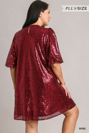 29   SSS {Hot Off The Press} Umgee Wine  Sequin Dress PLUS SIZE XL 1X 2X