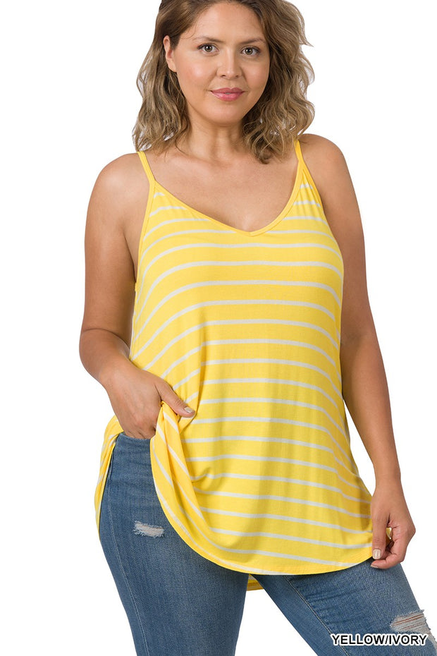 TANK {My Next Conquest} Yellow/Ivory Stripe Print Tank PLUS SIZE 1X 2X 3X