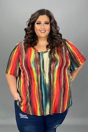 SALE!! 13 PSS-Y {A Moment Of Spark} Multi-Color Stripe V-Neck Top EXTENDED PLUS SIZE 3X 4X 5X