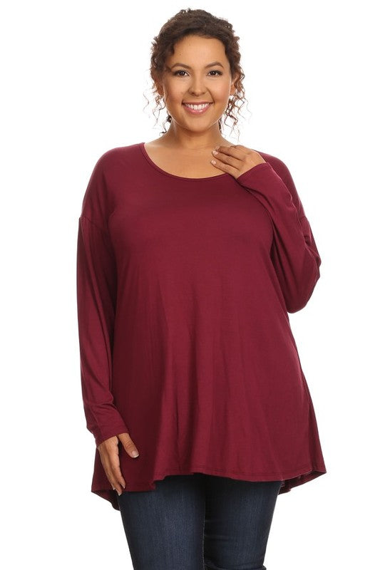 92 SLS {Focus On You} Wine Long Sleeve Top PLUS SIZE 1X 2X 3X