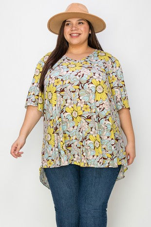 63 PSS {Go Getter Attitude} Mint/Lime Floral V-Neck Top EXTENDED PLUS SIZE 3X 4X 5X