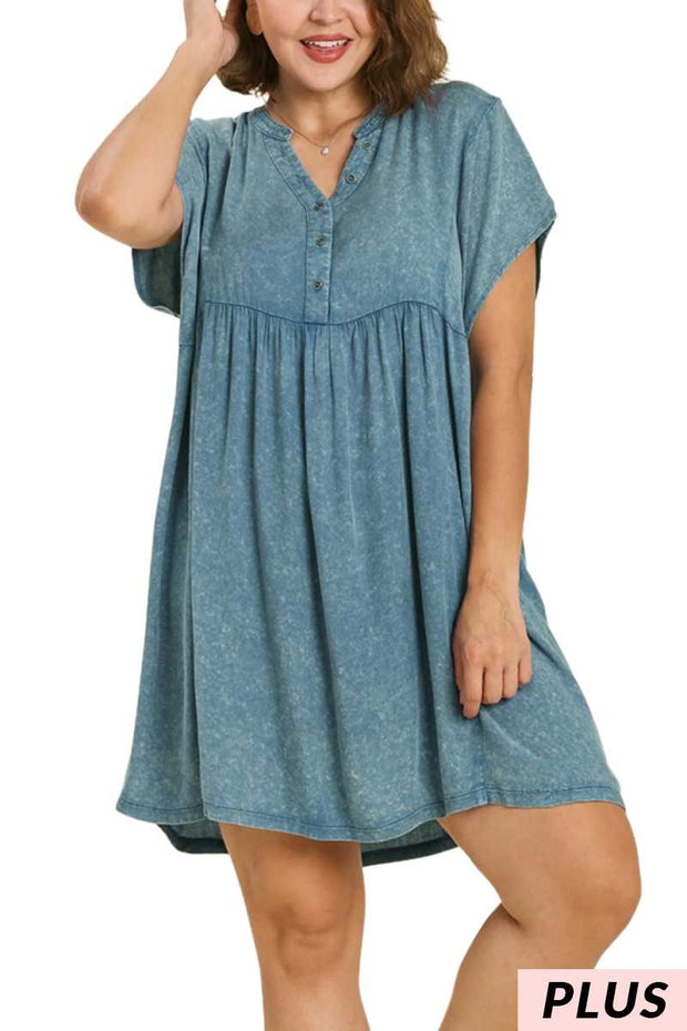 31 SSS {Simply Loved} Umgee Lt. Denim  Blue Babydoll Dress PLUS SIZE XL 1X 2X