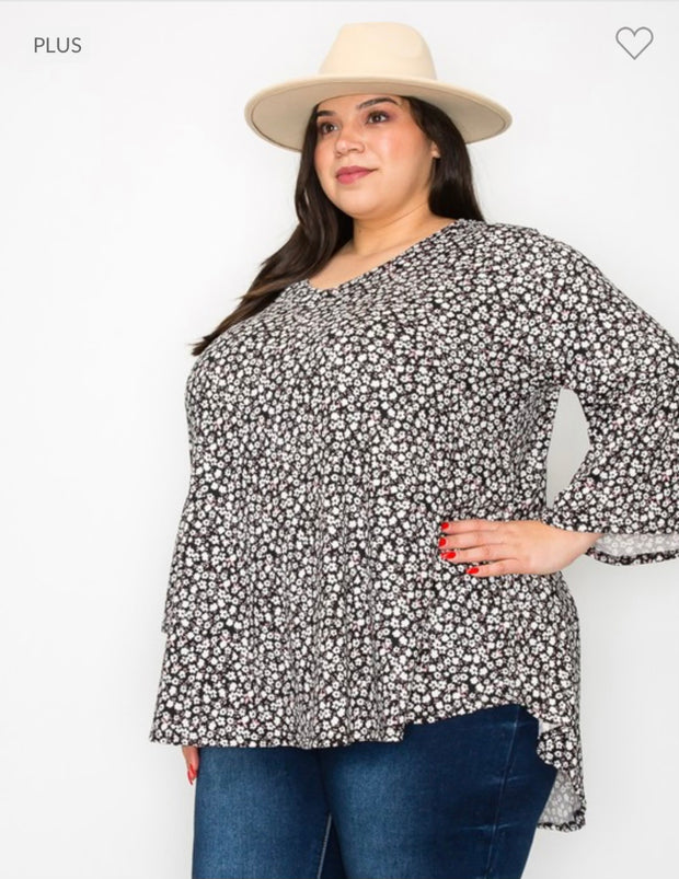 SALE!! 41 PQ-C {Blossoming Beauty} Black with Ivory Floral Top EXTENDED PLUS SIZE 3X 4X 5X