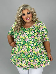 51 PSS {Total Sweetheart} Green Floral V-Neck Top EXTENDED PLUS SIZE XL 2X 3X 4X 5X