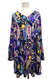 25 PQ {Social And Chic} Navy/Purple Paisley V-Neck Tunic EXTENDED PLUS SIZE 3X 4X 5X