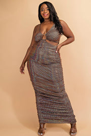 LD-Q {Dreamy & Dazzling} Brown Sequin O Ring Maxi Dress PLUS SIZE 1X 2X 3X