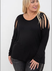 35 SD {Vogue Views} VOCAL Black Cut Out Sleeve Top PLUS SIZE XL 2X 3X