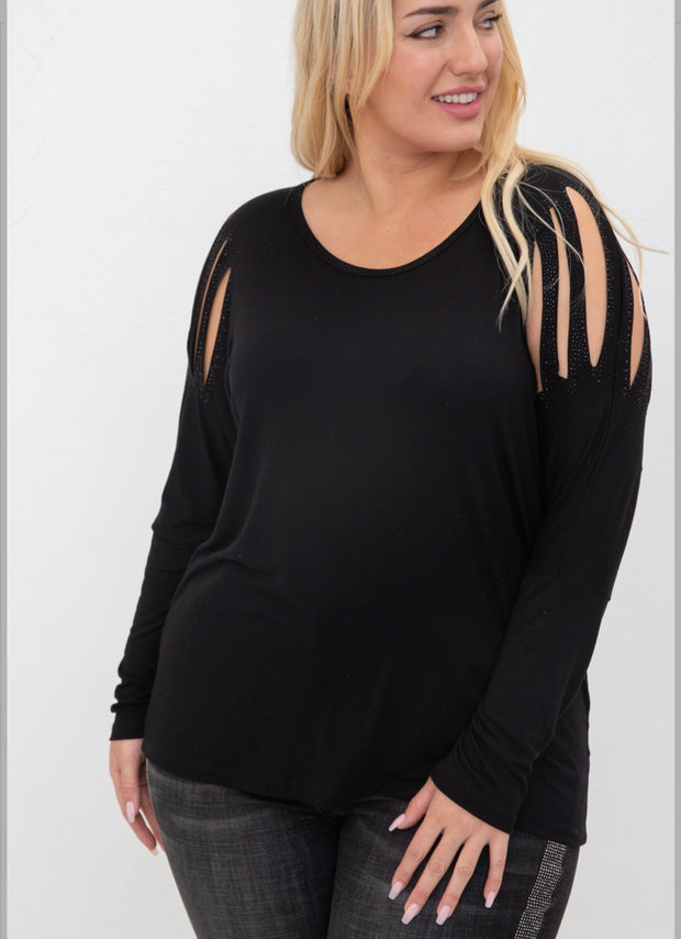 35 SD {Vogue Views} VOCAL Black Cut Out Sleeve Top PLUS SIZE XL 2X 3X