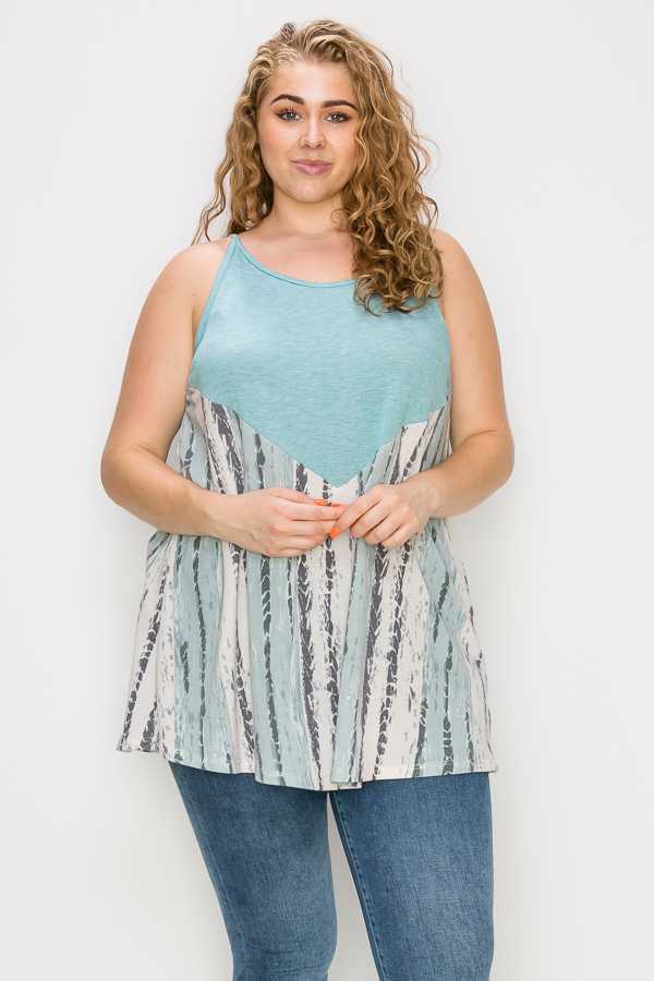 49 SV {Tinted View} Mint Tank Top w/Bamboo Print EXTENDED PLUS SIZE 4X 5X 6X