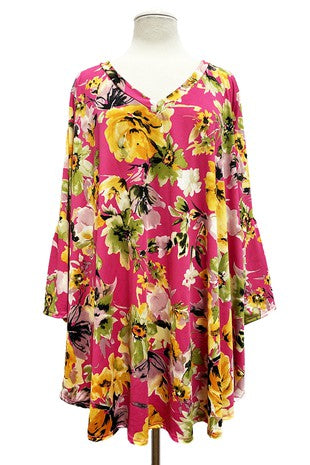 SALE!! 31 PQ-A {Look At You Shine} Fuchsia Floral V-Neck Top EXTENDED PLUS SIZE 3X 4X 5X